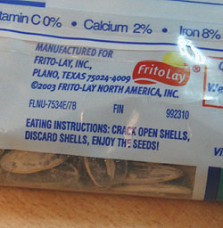 Frito-Lay Sunflower Seeds instructions