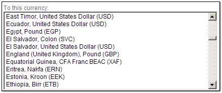 List Box of currencies