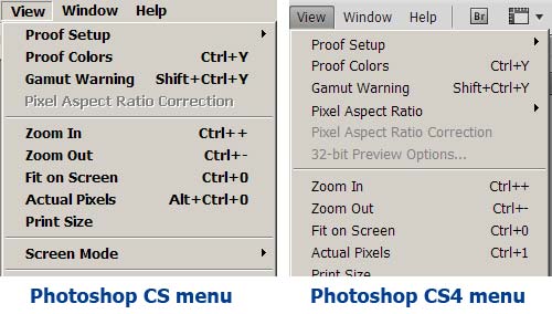 Photoshop CS and CS4 Menus