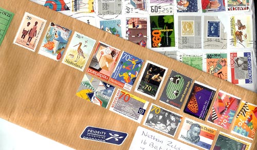 Postage stamps on envelopes